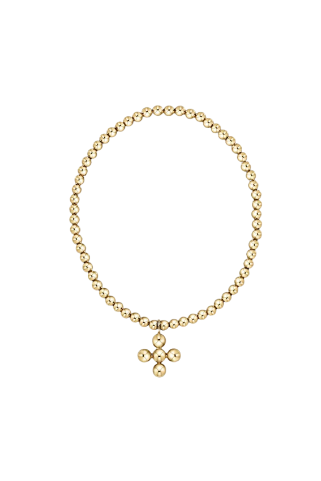 Classic Gold 3mm Bead Bracelet - Classic Beaded Signature Cross Gold Charm 4mm Bead Gold