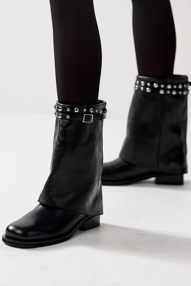 Free People Scorpio Studded Foldover - Black Leather