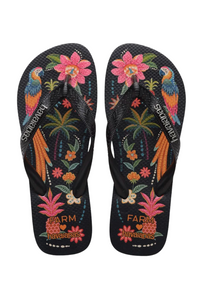 Havaianas Farm Rio Black Parrots Flip Flops - Black