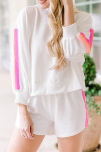 Mary Square Millie Sequin Stripe Set - White