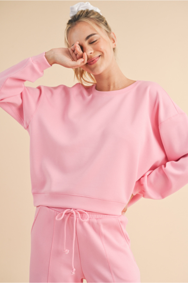 Wishlist Scuba Relaxed Crop Sweatshirt - Hibiscus