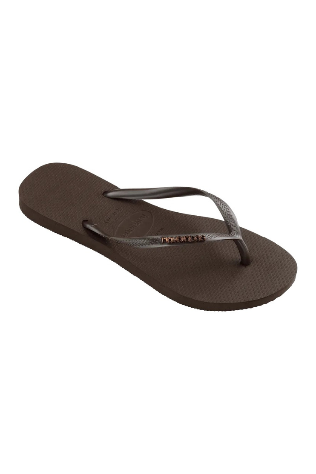 Havaianas Slim Logo Metallic Sandal - Dark Brown