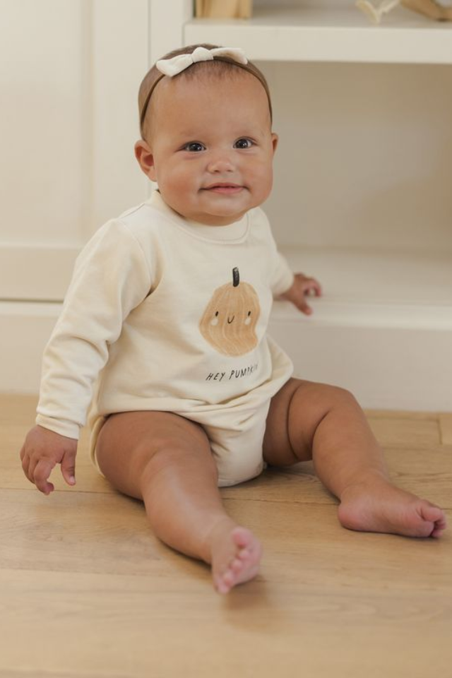 Quincy Mae Crewneck Bubble Romper - Pumpkin