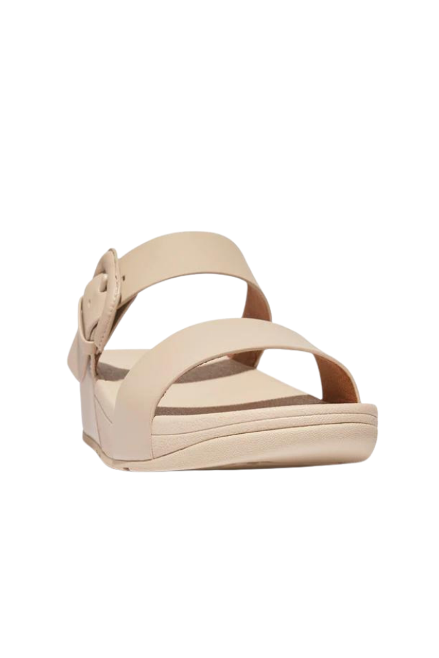 Lulu Covered-Buckle Raw Edge Leather Toe Thongs - Stone Beige