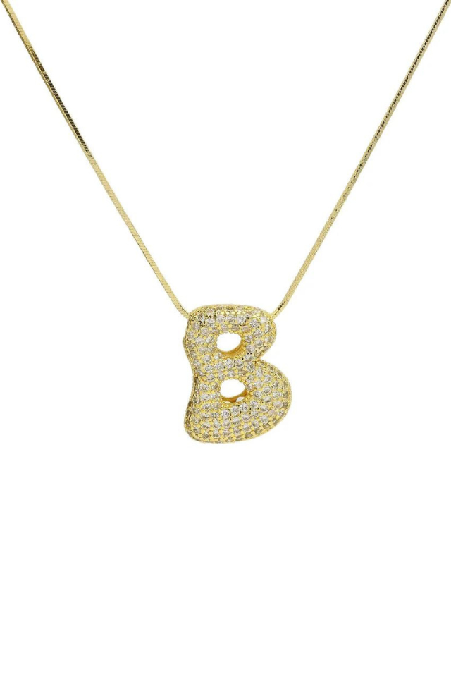 SB Initial CZ Mini Waterdrop Bubble 18K Gold Necklace