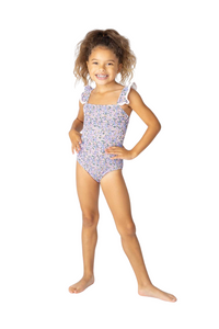 SC 1 pc Smocked Swimsuit - Flower Power Purple