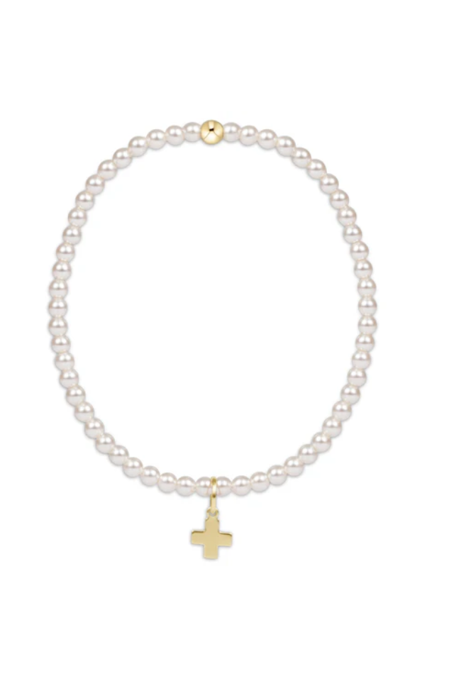 enewton Classic Pearl 3mm Bead Bracelet Signature Cross Gold Charm