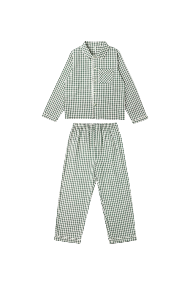 Rylee + Cru Long Sleeve Pajamas - Evergreen Gingham