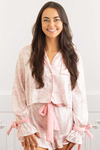 8 Oak Lane Satin Ruffle PJ Short Set - Pink Bow Toile