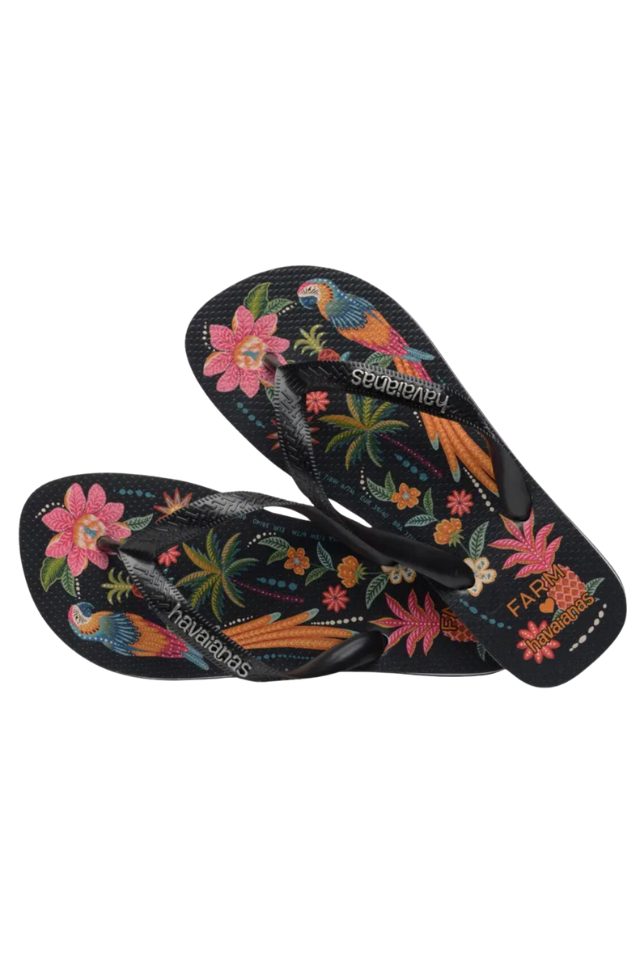 Havaianas Farm Rio Black Parrots Flip Flops - Black