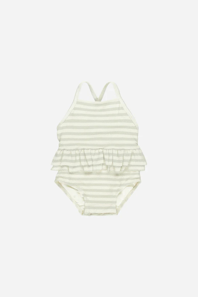 Quincy Mae Ruffled One-Piece Swimsuit - Mint Stripe