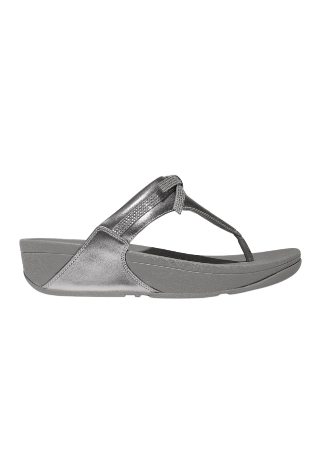 Fit Flop Lulu Glitz Bow Leather Toe Post Sandal - Silvereen