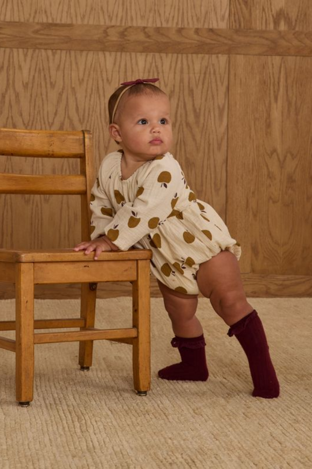 Rylee + Cru Long Sleeve Bubble Romper - Golden Apples