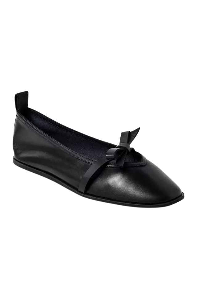 Free People Mania Bow Flat - Black Leather