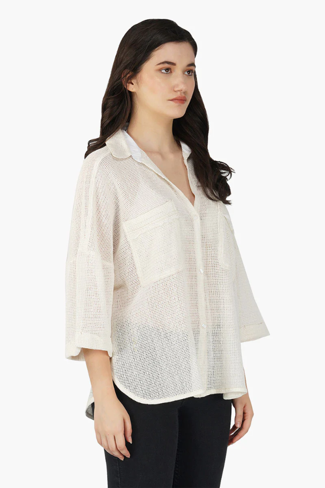 A&B Off Shoulder Shirt with Two Chest Pockets