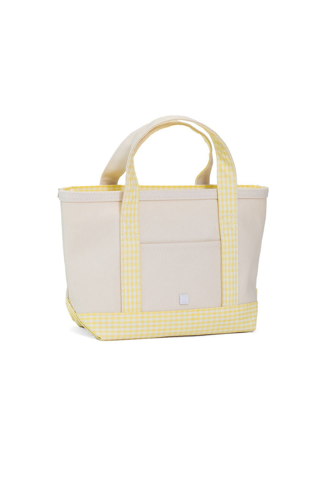 TRVL Design Coated Canvas Mini Tote - Natural/Gingham Buttercup Trim