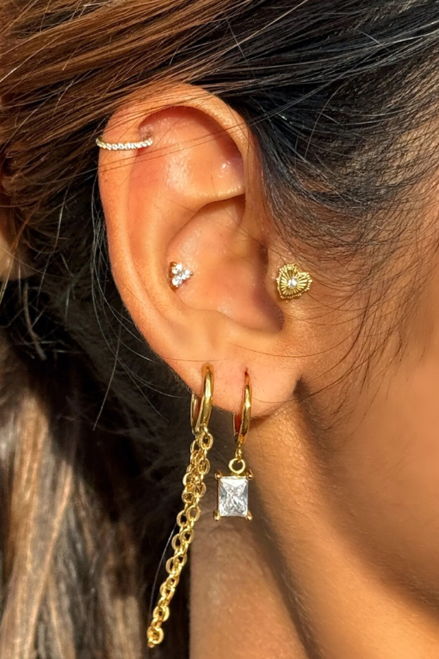 Ellie Vail Kira Drop Chain Huggie Hoop Earring - Gold