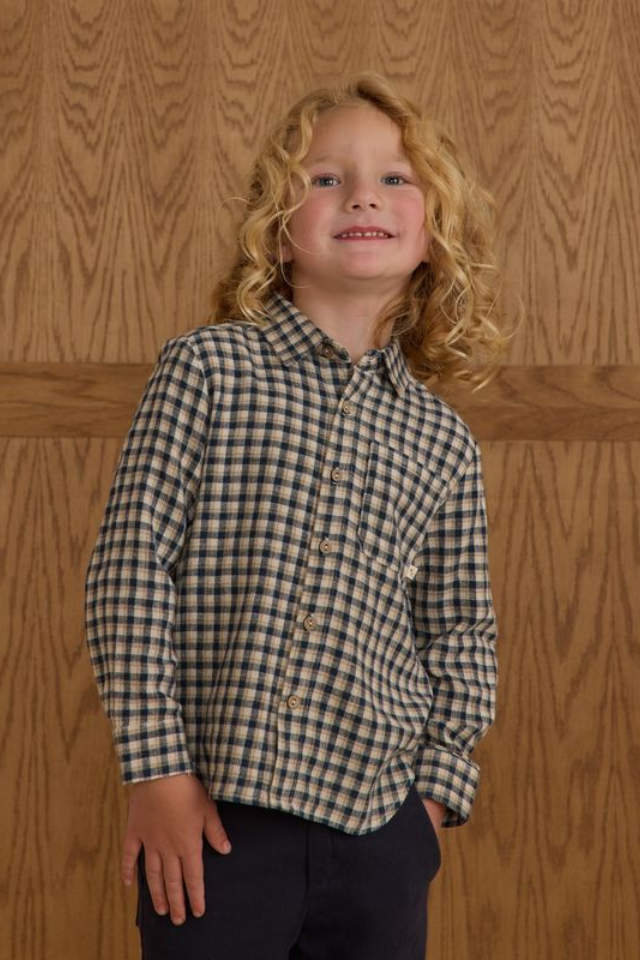 Rylee + Cru Collard Long Sleeve Shirt - Navy Check