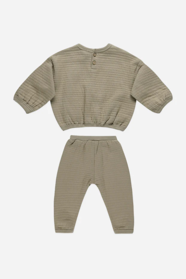 Quincy Mae Textured Sweat Set - Olive