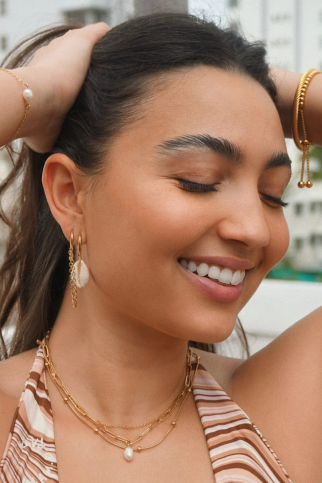 Ellie Vail Kira Drop Chain Huggie Hoop Earring - Gold