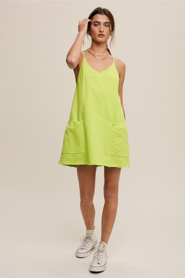 Listicle Sporty Mini Dress with Built In Romper Liner - Lime Green