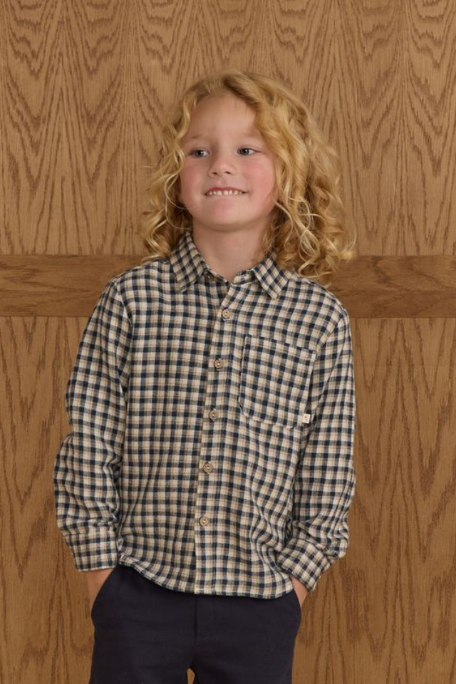 Rylee + Cru Collard Long Sleeve Shirt - Navy Check