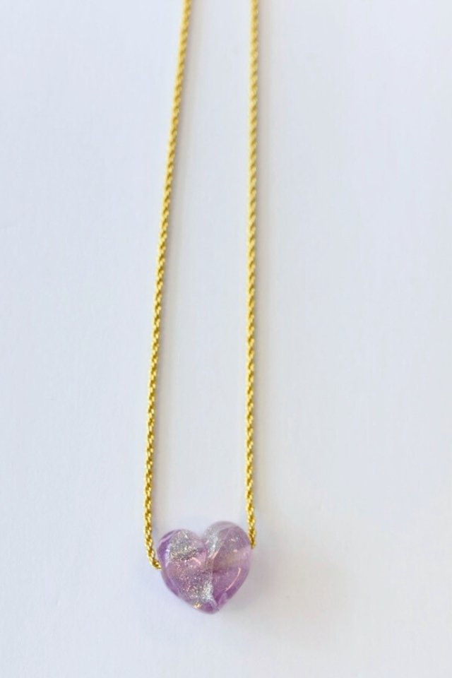 Village Beads Bankston Glassworks Heart Curb Chain Adjustable Necklace - Purple