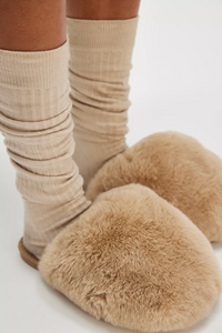 Free People Snowball Slipper - Taupe Faux Fur