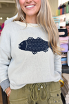 Boxy Sweater Fish - Natural/Navy