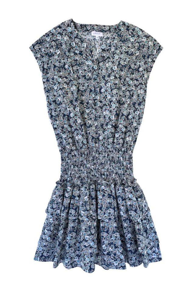 Pleat Drew Dress - Blue Floral