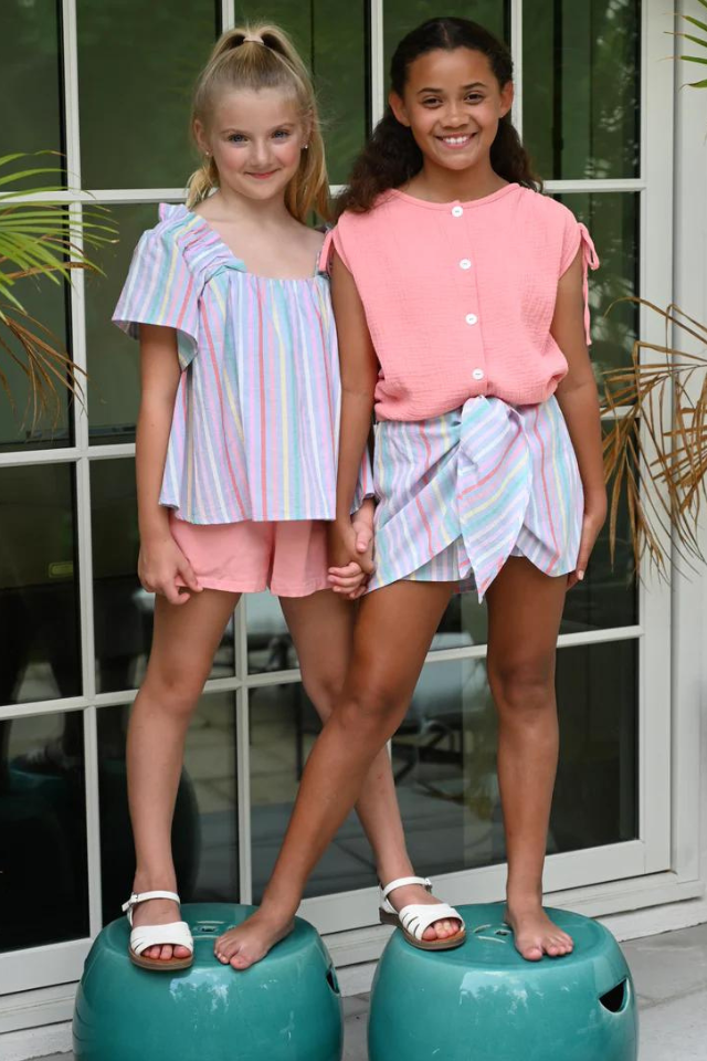 Pleat Isla Top - Sorbet Stripe