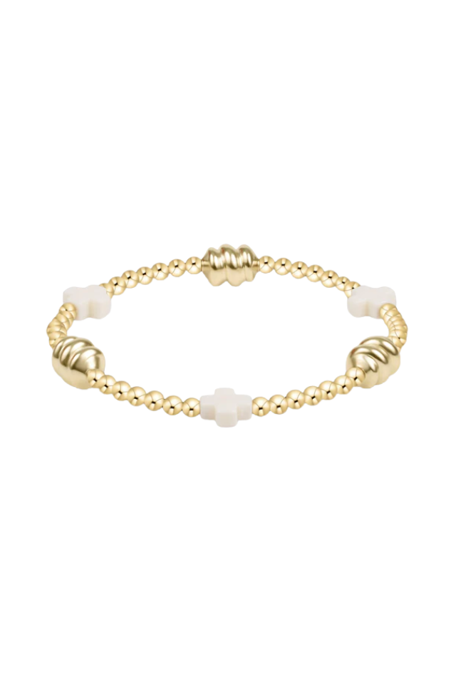 enewton Signature Cross Admire Gold Pattern 3mm Bead Bracelet Off White
