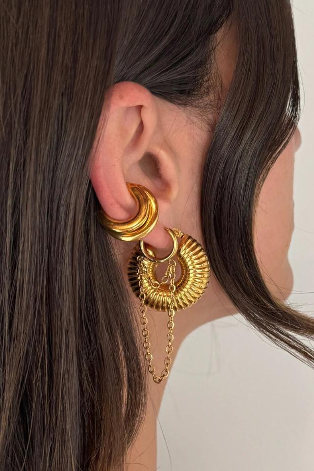 Ellie Vail Kira Drop Chain Huggie Hoop Earring - Gold