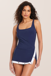 Beyond Control Square Neck Swim Dress w/ Grommets - Dark Navy