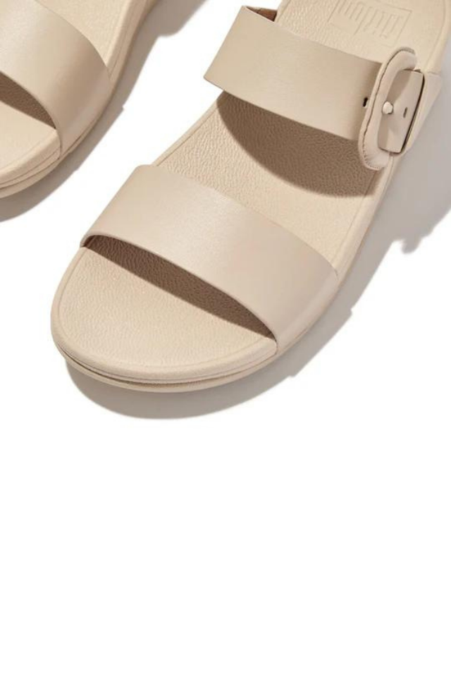 Lulu Covered-Buckle Raw Edge Leather Toe Thongs - Stone Beige