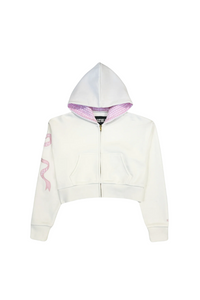 KatieJ NYC Dylan Bow Crop Zip Hoodie - Pink Seersucker