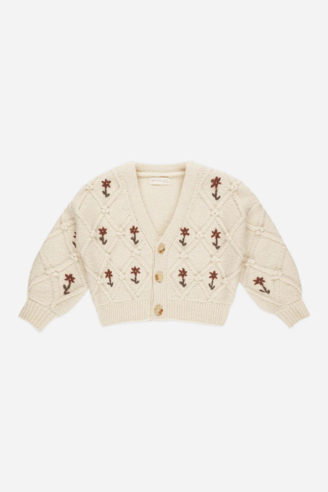 Rylee + Cru Boxy Cardigan - Winter Floral Embroidery