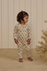 Rylee + Cru Organic Long John Pajamas - Holiday Floral