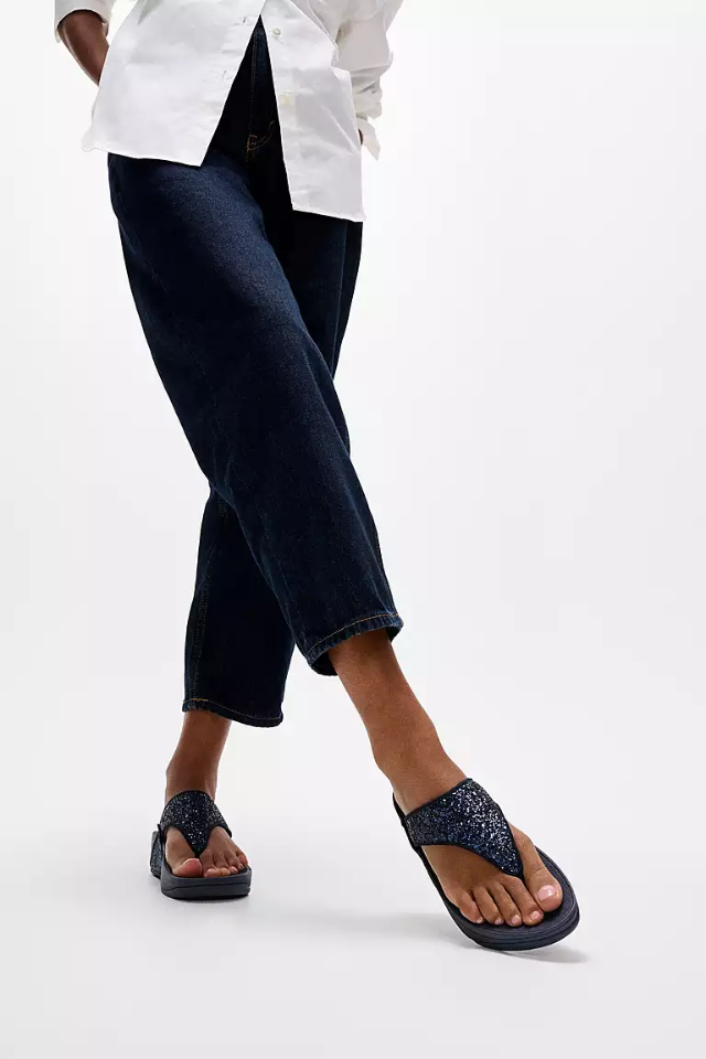 Fit Flop Lulu Crystal Embellished Toe-Post Sandals - Iridescent Navy