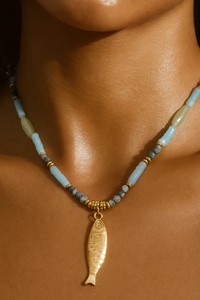 Ellie Vail Akira Beaded Fish Pendant Necklace - Gold