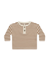 Quincy Mae Long Sleeve Henley Tee - Cinnamon Stripe