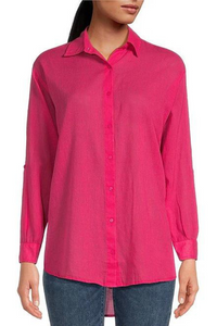 Elan 2 Top Button Down - Hot Pink