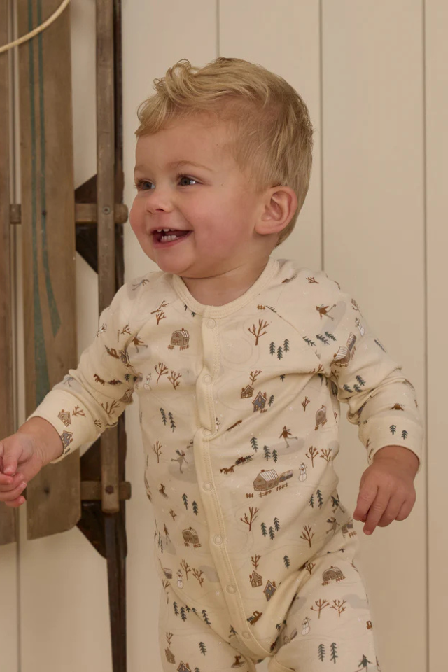 Rylee + Cru Organic Long John Pajamas - Winter Town