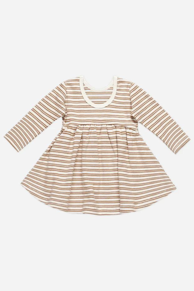 Quincy Mae Ribbed Long Sleeve Dress - Golden Stripe