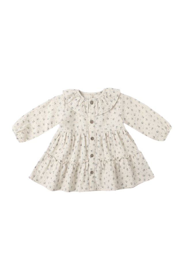 Quincy Mae Ruffle Collar Button Dress - Bluebell