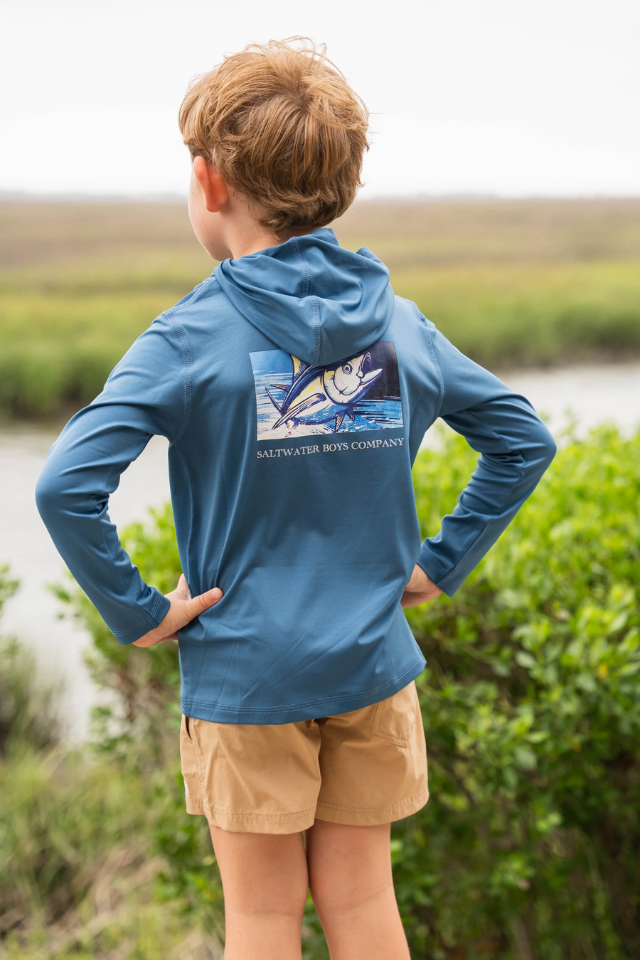 Saltwater Boys Tuna Performance Hoodie UPF 50+ - Blue