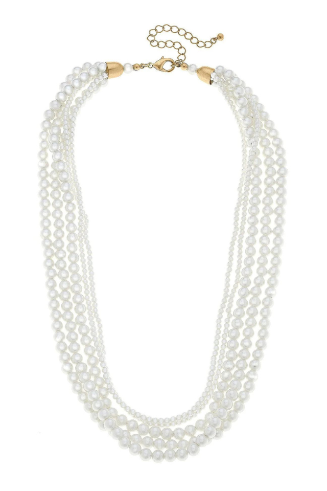 Canvas Necklace Theresa Multi Strand Pearl - Ivory