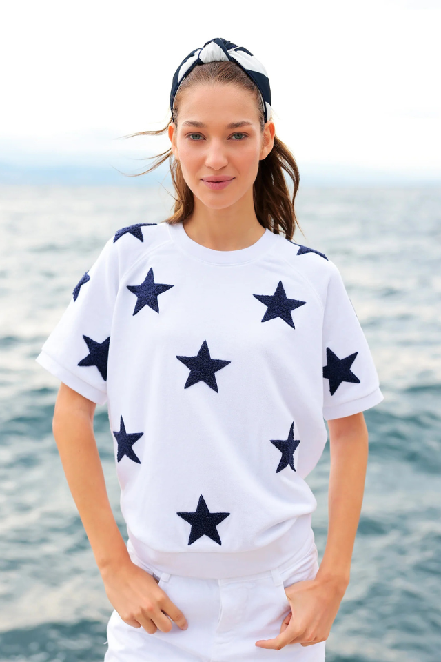 Stars Short Sleeve Sweatshirt - White/Navy