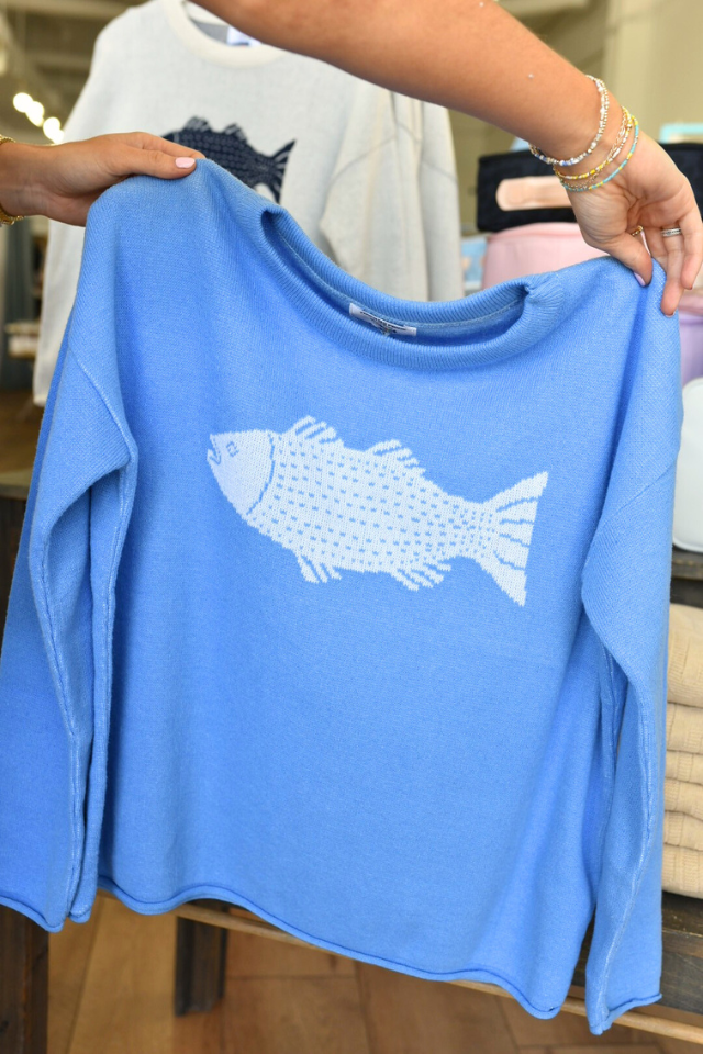 Boxy Sweater Fish - Hydrangea/White
