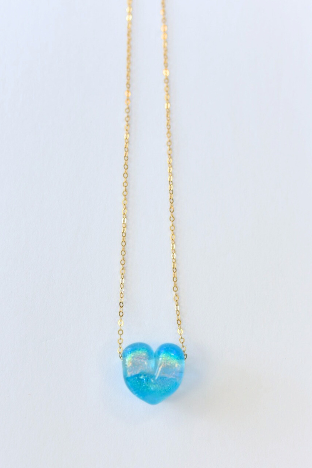 Village Beads Bankston Glassworks Heart 16" Necklace - Aqua